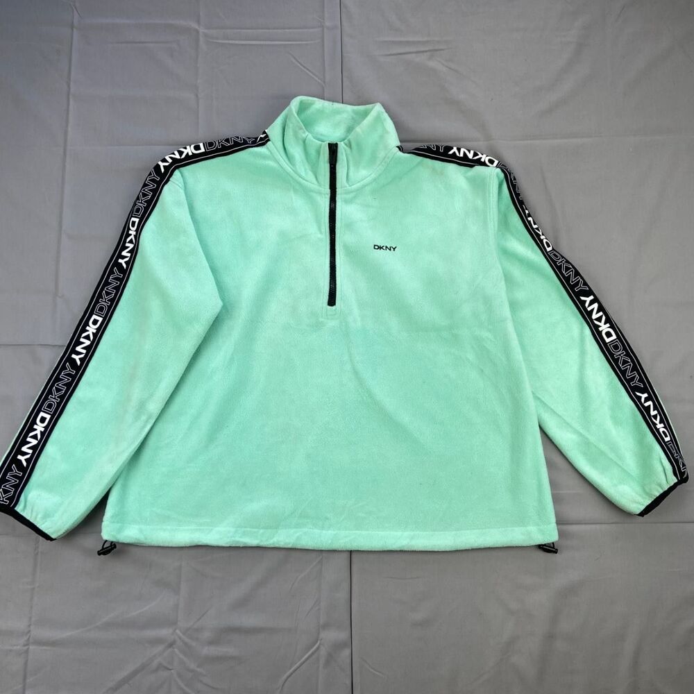 Dkny Sport Women's Xl Mint Green Fleece Quarter Zip Jacket Logo Tape 100 Solid